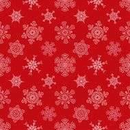 Seamless Christmas red pattern with drawn snowflakes