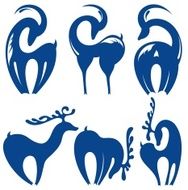 Silhouette goats icons and christmas deers vector