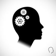 Human head silhouette with set of gears