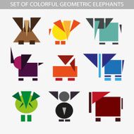 Set of geometric colorful elephants