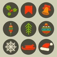 Christmas circle flat cartoon icons set