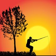 Vector silhouette of a man who fishes N19