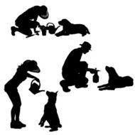 Vector silhouette of people with dog N71