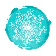 Watercolor blue circle paint stain and snowflake N4