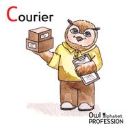 Alphabet professions Owl Letter C - Courier Vector Watercolor