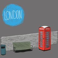 Hand drawing red english phone booth vector illustration N2