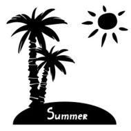 Island with palm trees and sun black silhouette
