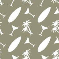 Seamless pattern with coconut palm trees cocktail surfboard N3
