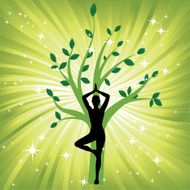 Woman in yoga tree asana sport on wave background