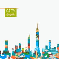 City landscape with colorful geometric graphic isolate on background