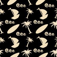 Seamless pattern with coconut palm trees yacht waves surfboard N3