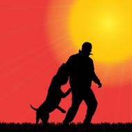 Vector silhouette of man with a dog N5