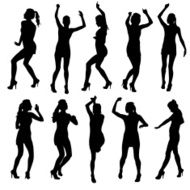 Beautiful women dancing silhouette isolated Vector illustration N2