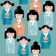 Traditional japanese doll Kokeshi Seamless background pattern