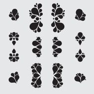 Set of tear drop elements swirl and floral design silhouette
