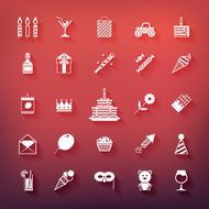 Collection of birthday jubilee holiday celebrating party icons White silhouettes N2