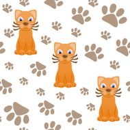 Seamless pattern with cartoon cat and paws
