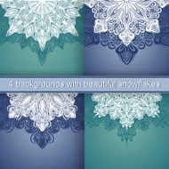 Set of 4 Holiday Backgrounds with Beautiful Decorative Snowflake