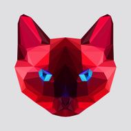 Bright red colored abstract polygonal siamese cat background N2
