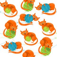 Kitten with a ball of yarn Seamless background pattern