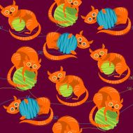Kitten with a ball of yarn Seamless background pattern N2