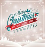 Christmas illustration with typographic design and ribbon on landscape background N2
