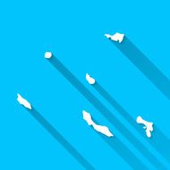 Netherlands Antilles Map on Blue Background Long Shadow Flat Design