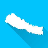 Nepal Map on Blue Background Long Shadow Flat Design