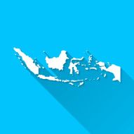 Indonesia Map on Blue Background Long Shadow Flat Design