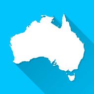 Australia Map on Blue Background Long Shadow Flat Design