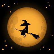silhouette of the witch flying over night sky