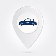 Map Marker Pin Blue Taxi Silhouette on Round Icon Button N2