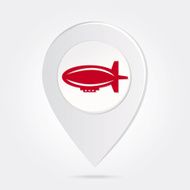 Map Marker Pin Red Silhouette Hot Air Blimp Round Icon N2