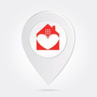 Map Marker with Red House Icon Button Heart in Middle N2