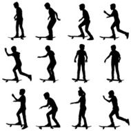 Set of skateboarders silhouette N3