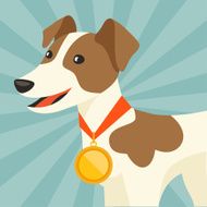 Background with dog champion winning gold medal