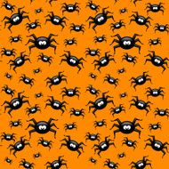 halloween pattern with spiders over orange background