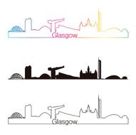 Glasgow skyline linear style with rainbow