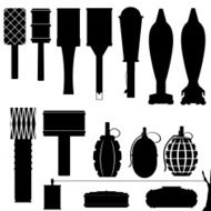 Set of silhouettes grenades and mines