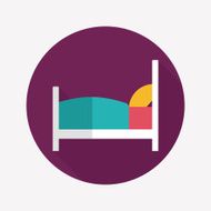 Hotel bed flat icon with long shadow N3