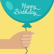 hand holding Happy Birthday blue balloon vector illustration