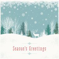 Christmas Background with Winter Forest Scene and Reindeer