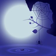 Halloween background with full moon and spider