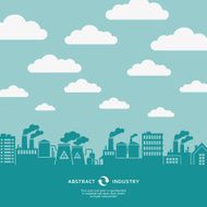 Industial factory and flying clouds silhouette vector blue background N2