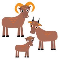Set funny animals with cubs Goats on a white background