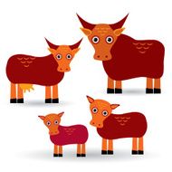 Cow bull calves funny animals with cubs on white background N2