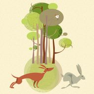 Autumn landscape Dog chases a rabbit N2