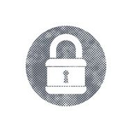 Lock vector icon with pixel print halftone dots texture