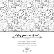 Tea and sweets black white vector background