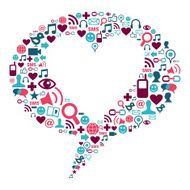 Social media icons set in love bubble